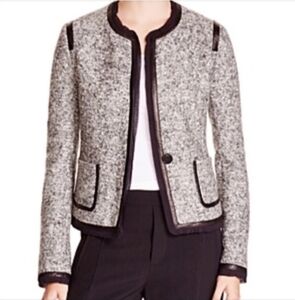 Vince Tweed Leather Trim Buttoned Blazer Sz 6
